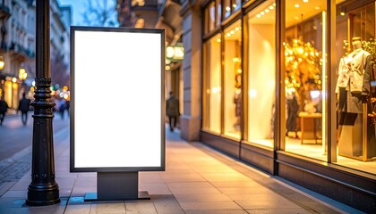 Blank Billboard Sign on City Street at Dusk.
