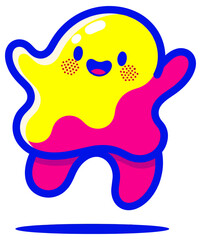 Naklejka premium Happy Colorful Cartoon Character Jumping Vibrant Blob Illustration