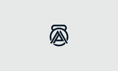 Minimalist vector logo design featuring a stylized letter a integrated within a strong kettlebell graphic emblem