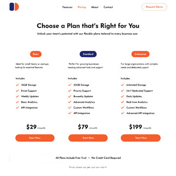 A screenshot of a pricing plan comparison page
