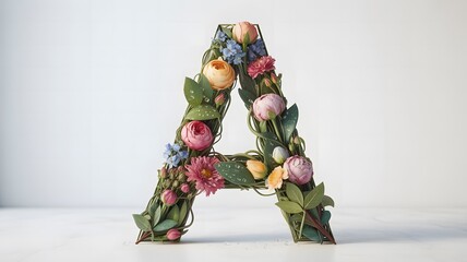 A creatively designed letter a adorned with vibrant flowers and lush greenery