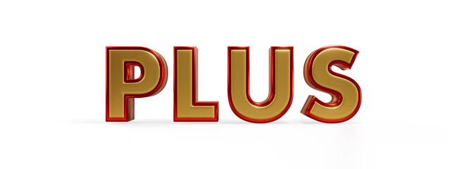 Decorative elegant Metallic 3d text "PLUS" on Transparent Background, Modern realistic gold and red color Typography Illustration.