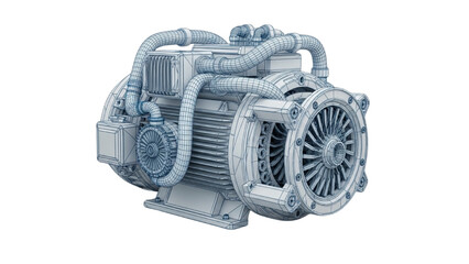 Detailed vehicle autocad blueprint illustration of industrial machinery with complex piping system and mechanical components in a technical isometric view