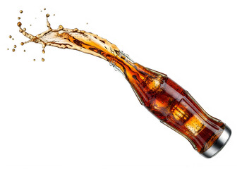 Sparkling soda splashing from a glass bottle isolated on transparent background