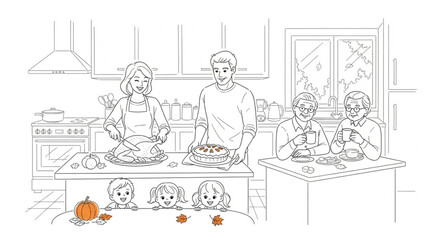 Cooking Scene with Chef and Kitchen.