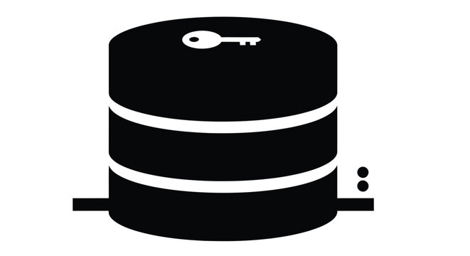Black silhouette of a database cylinder with a keyhole on a white background