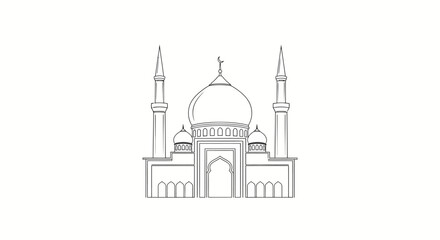 Fototapeta premium A minimalist line drawing of a mosque with domes and minarets