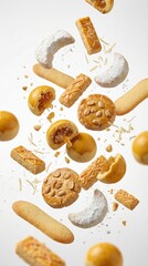 Assorted Indonesian Cookies Floating White Background