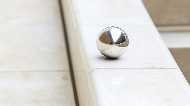 downhill. A polished silver ball rolling down a smooth white marble slope. lifestyle magazines, social media lookbooks, designed for influencer and brand collaborations, drives engagement.