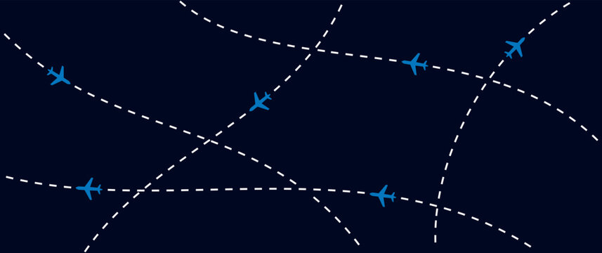 Airplane route pattern travel background vector illustration Air travel background design with airplane flight path pattern