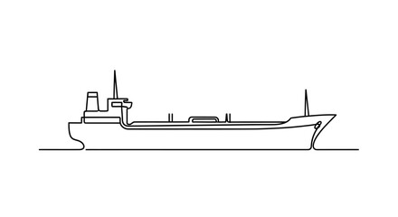 Obraz premium A continuous line drawing of a large cargo ship or tanker sailing on water, depicted in a minimalist style.