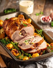 Schweinefilet mit Speck & Bohnen vom Blech