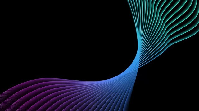 S-shaped neon ribbon wave, Abstract flowing ribbons forming an S-shaped wave animation