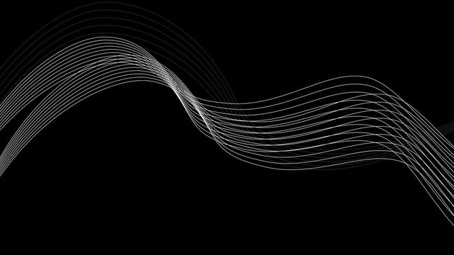 Abstract flowing wave lines background animation, Flowing white curved lines creating a minimalist wave pattern