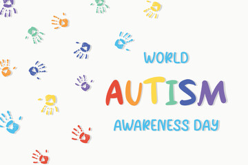 Obraz premium World Autism Awareness Day Colorful rainbow handprints border Symbolize diversity inclusion acceptance Suitable posters Banners Social media Charity campaigns Educational materials Kids content events