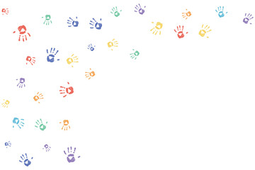 World Autism Awareness Day Colorful rainbow handprints border Symbolize diversity inclusion acceptance Banners Social media Charity campaigns Educational materials Kids content events Copy space