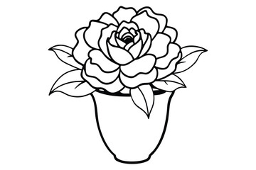 Fototapeta premium peony vase silhouette line art vector illustration