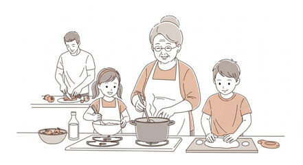 Family Baking Together in Kitchen.