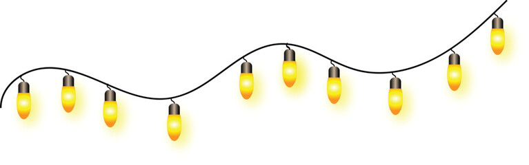 Glowing Christmas String Lights Garland Isolated on White Background Vector Illustration