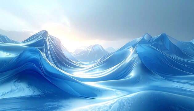 An ethereal, abstract landscape of flowing, crystalline structures under a soft, radiant light; a serene and otherworldly vista