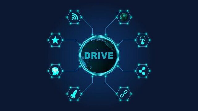 D R I V E Concept with Globe and Representing Global Connection and Innovation drive technology