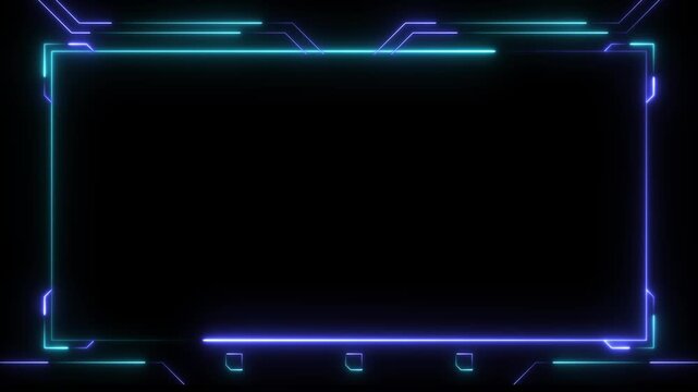 Live streaming Frame - animated violet and golden neon overlay frame for live streaming and gaming templates