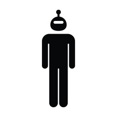 AI Robot Standing Icon, Artificial intelligence robot standing pose pictogram icon in solid black glyph style isolated