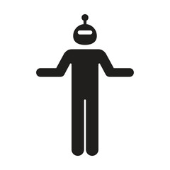 AI Robot Questioning Icon, Humanoid artificial intelligence robot confused or questioning pose pictogram icon in minimal solid style.