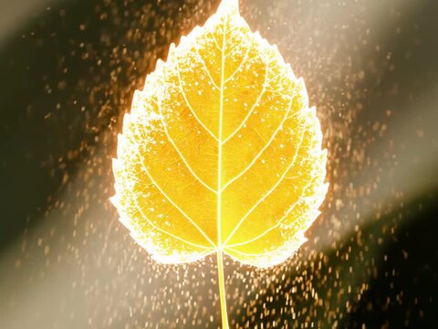 Clean Energy Concept. Photosynthesis & Energy from Sunlight. Green Energy Concept. A symbolic leaf transforming sunlight into clean energy glow, set in a minimal background
