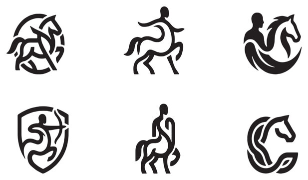 Collection of stylized centaur and horse icons, representing mythology, zodiac signs, and strength.