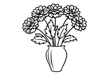 marigold vase silhouette line art vector illustration © kanchanrani