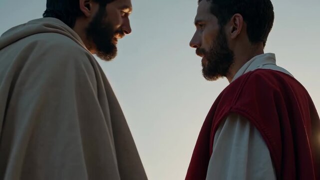 In a village outskirts, a marginalized man is touched and visibly regains composure as onlookers move from fear to acceptance. A powerful, respectful scene of healing and restored dignity.