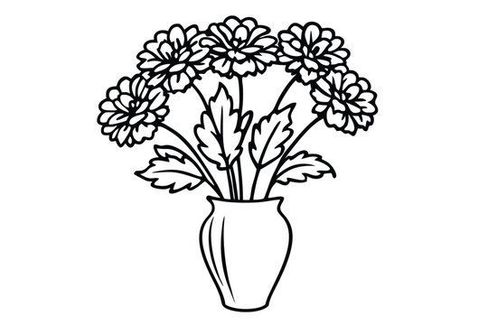 marigold vase silhouette line art vector illustration