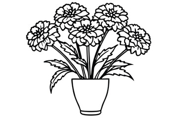 marigold vase silhouette line art vector illustration © kanchanrani