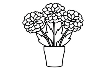 Obraz premium marigold vase silhouette line art vector illustration