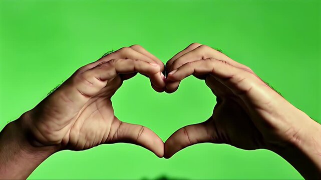 Hands Making Heart Shape Gesture Isolated on Green Background