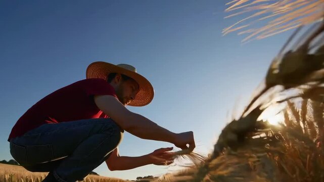 In a misty field, farmers decide not to uproot weeds too early, then later separate wheat and weeds at harvest. Symbolic agricultural scene emphasizing patience and discernment over time.