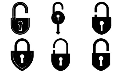 Collection of padlock icons in various styles on a clean white background viewed from a straightforward perspective