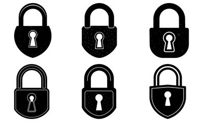 Collection of Various Black Padlock Illustrations with Keyholes