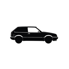 Fototapeta premium Classic black silhouette of a vintage three-door hatchback car
