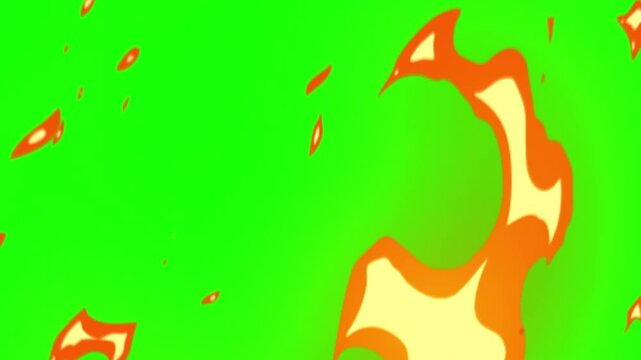 Cartoon Fire Animation on Green Screen Background, Hand Drawn Flames Effect