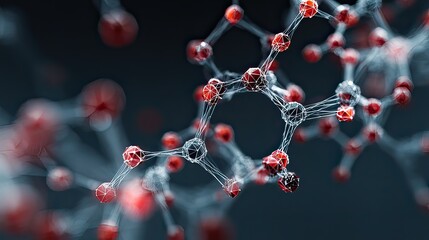 Stunning molecular structure with red and silver connections