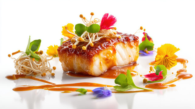 sablefish with miso yuzu glaze and enoki mushrooms