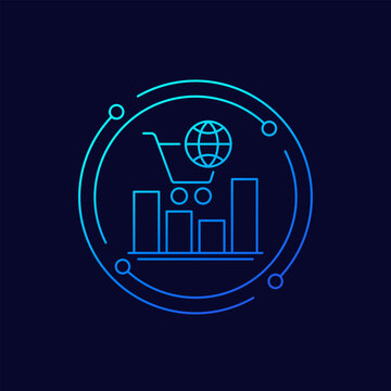 international sales icon with shopping cart, linear design