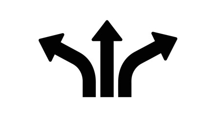 Three Diverging Arrows Pointing Left, Straight, and Right, Symbolizing Choice, Decision, or Different Paths, isolated white background. © Naya
