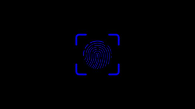 scanner icon animation isolated scanner neon shine icon animation .fingerprint biometric scanning animation. Biometric scanning showing neon fingerprint icon with fingerprint line animation