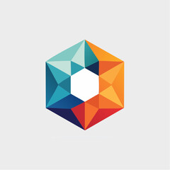 Vibrant abstract geometric hexagon icon representing multifaceted connections and dynamic structural design