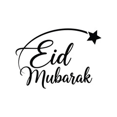 Obraz premium Eid Mubarak vector clipart with star, Islamic holiday greeting black and white illustration