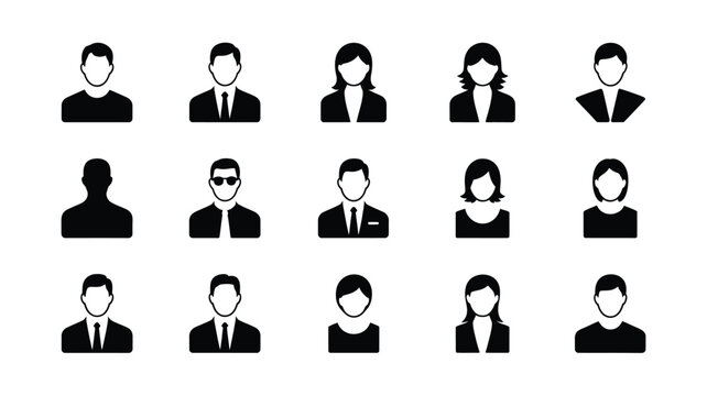 user avatar icon set. 15 generic profile silhouettes for business, social media, and UI design