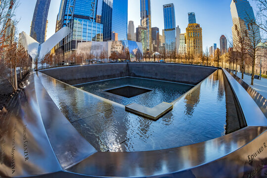 NEW YORK, USA: Large angle view of Memorial of 11 September 2001, located in WTC Memorial Plaza, Manhattan.